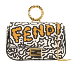 Fendi x Mr Doodle Nano Baguette, Leather, White, MII, DB, 3*